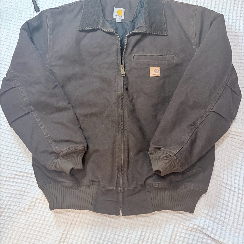 Carhartt 101228 Bankston Bomber Jacket Brown Quilted Flannel Lined L Regular